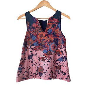 HD In Paris Multicolor Floral Sleeveless Split Neck Top Size 4